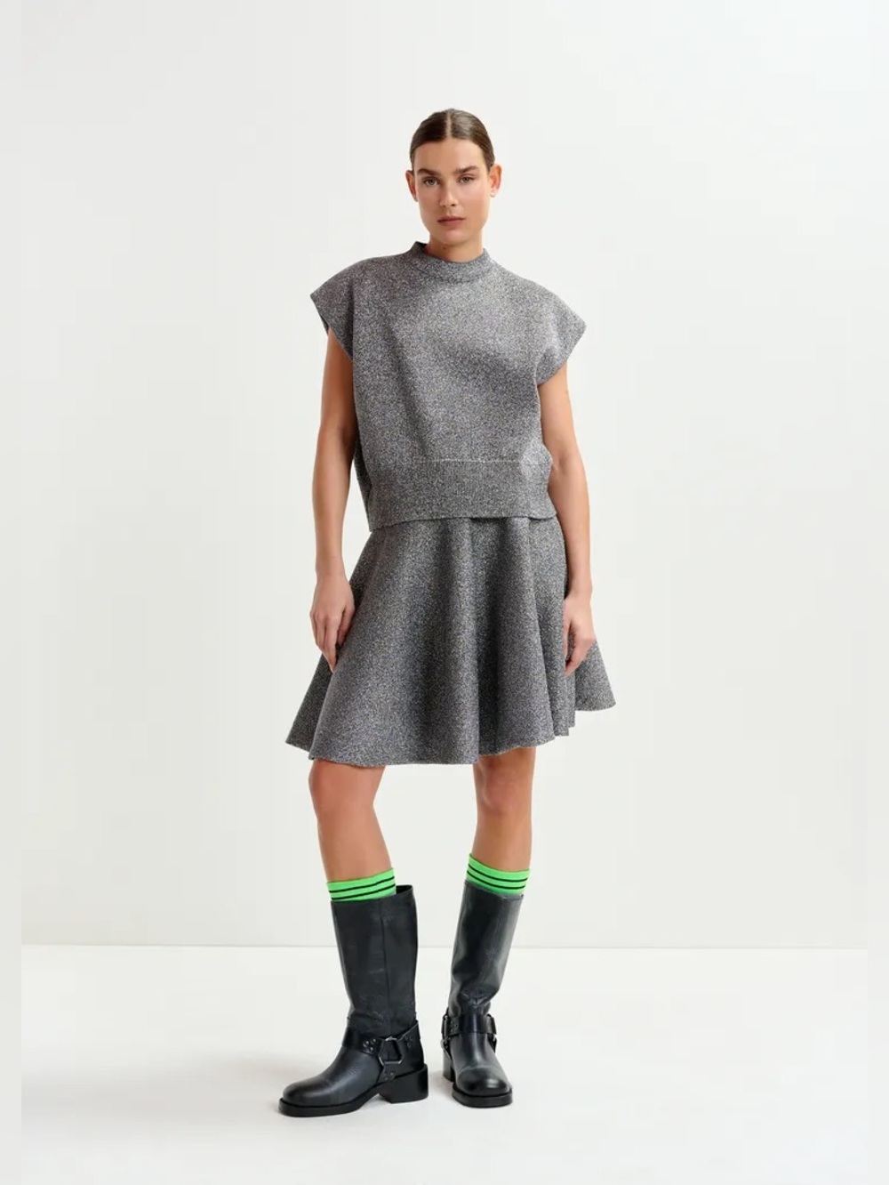 NEW NWT Essentiel Antwerp Silver lurex knitted mini skirt Medium